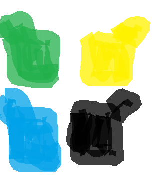 Cztery śmietniki:zielony, żółty, niebieski i czarny